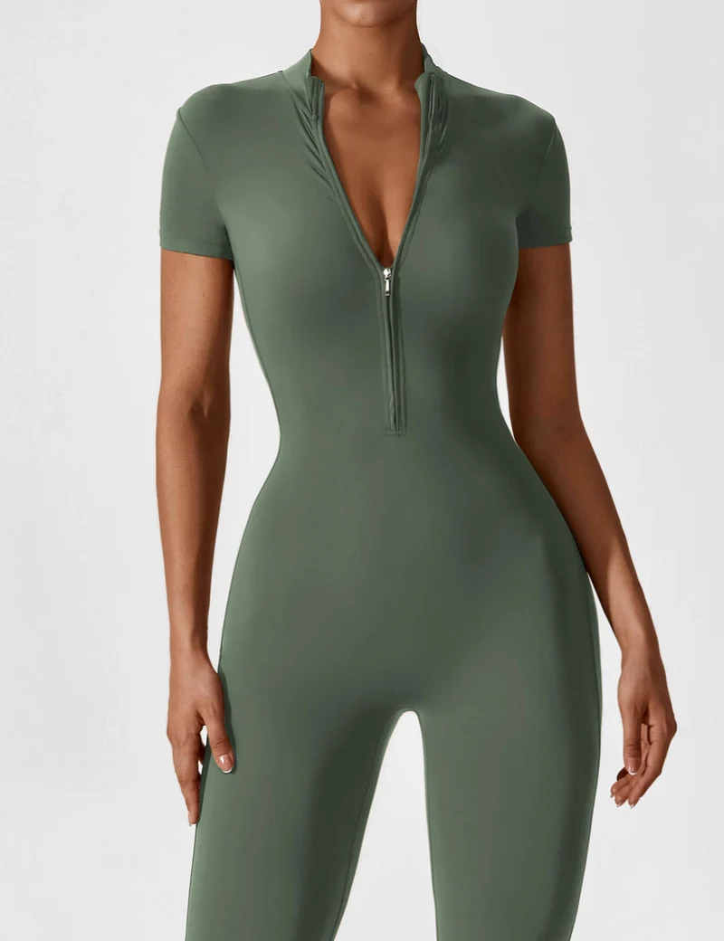 Lange Ärmel/Kurze Ärmel Reißverschluss Jumpsuit für Frauen