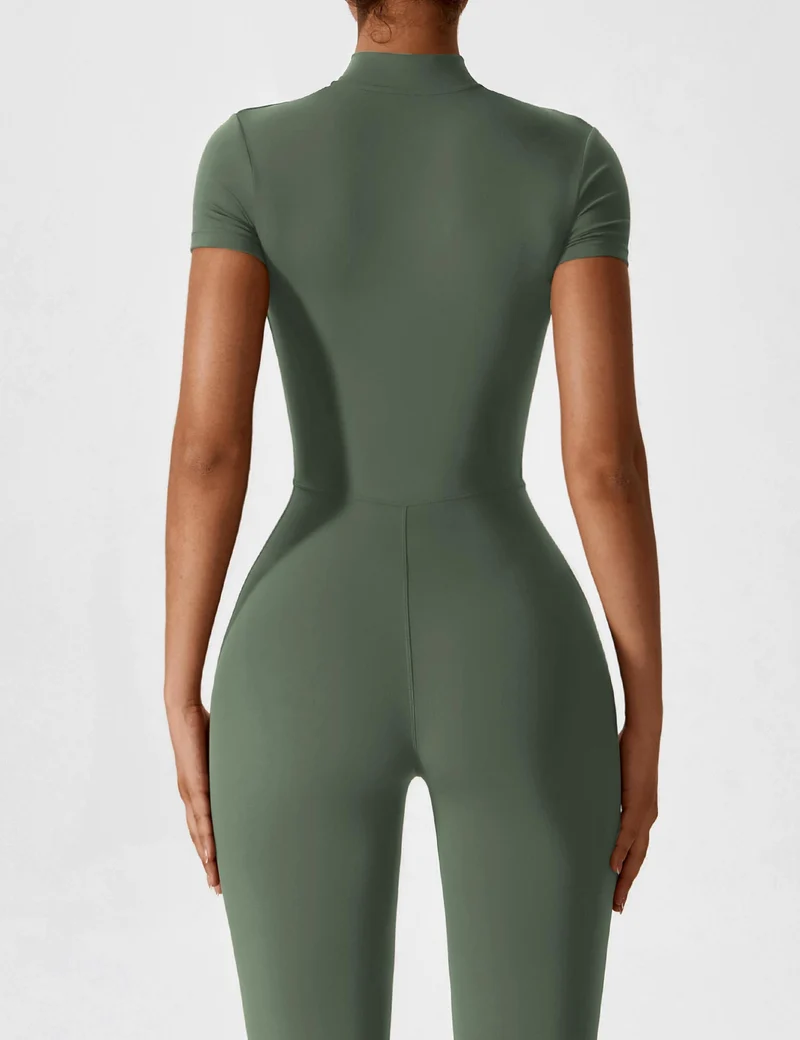 Lange Ärmel/Kurze Ärmel Reißverschluss Jumpsuit für Frauen