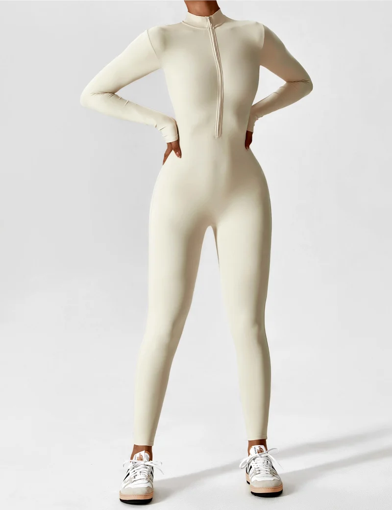 Lange Ärmel/Kurze Ärmel Reißverschluss Jumpsuit für Frauen
