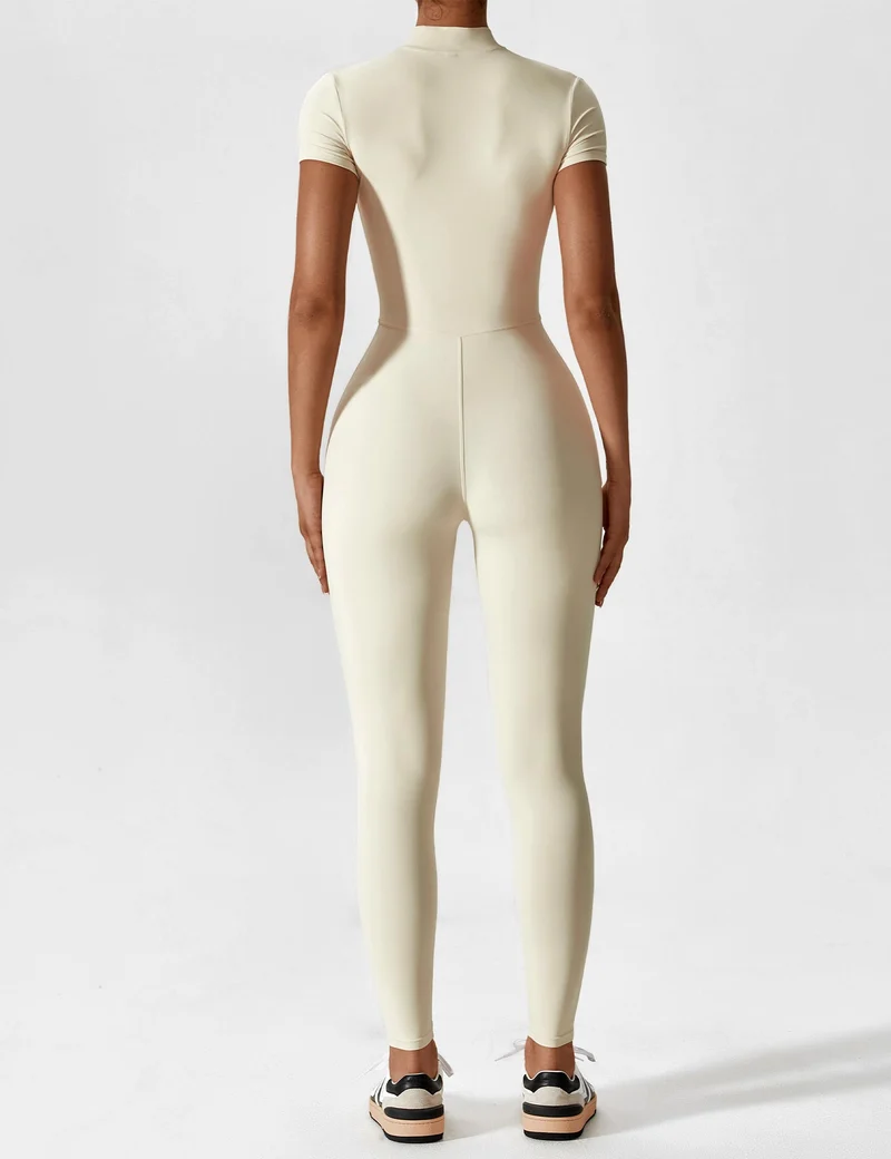 Lange Ärmel/Kurze Ärmel Reißverschluss Jumpsuit für Frauen