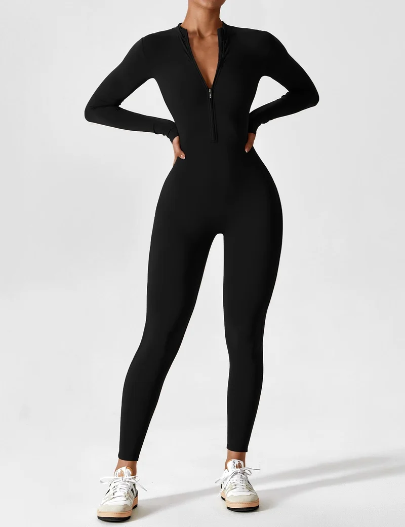 Lange Ärmel/Kurze Ärmel Reißverschluss Jumpsuit für Frauen