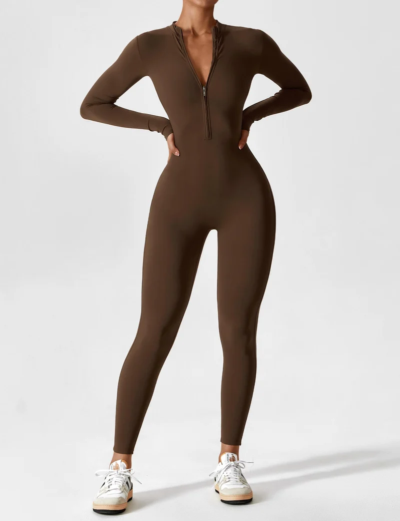 Lange Ärmel/Kurze Ärmel Reißverschluss Jumpsuit für Frauen