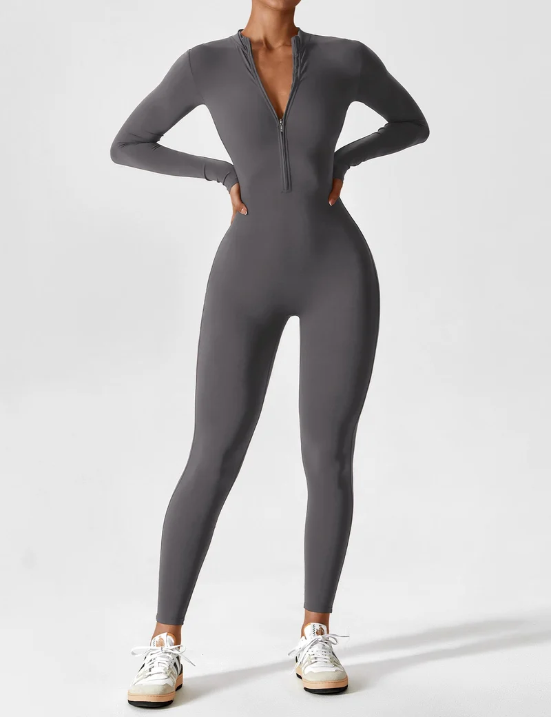 Lange Ärmel/Kurze Ärmel Reißverschluss Jumpsuit für Frauen
