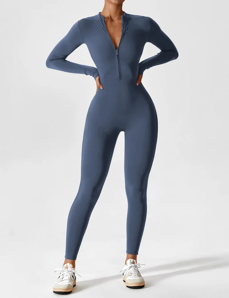 Lange Ärmel/Kurze Ärmel Reißverschluss Jumpsuit für Frauen