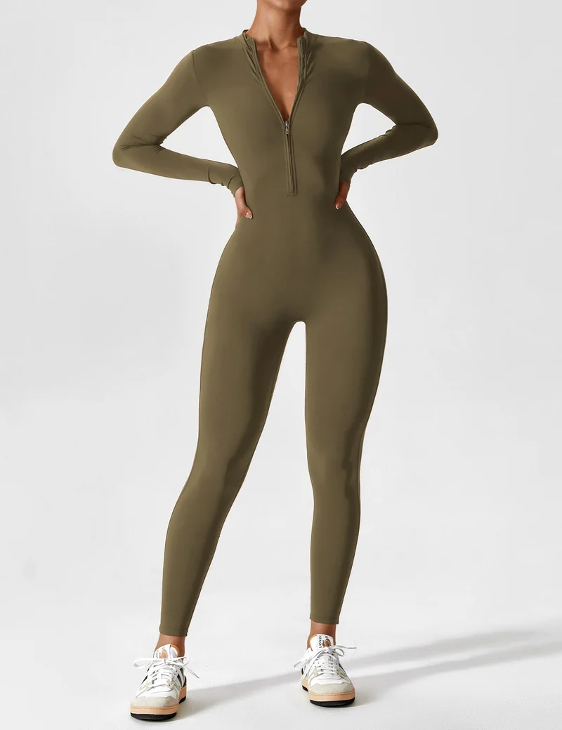 Lange Ärmel/Kurze Ärmel Reißverschluss Jumpsuit für Frauen