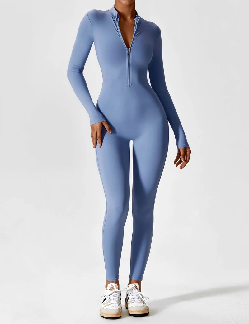 Lange Ärmel/Kurze Ärmel Reißverschluss Jumpsuit für Frauen