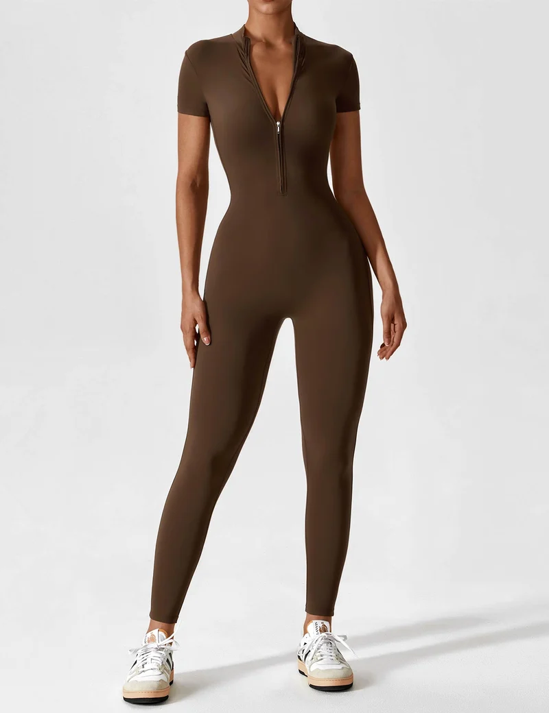 Lange Ärmel/Kurze Ärmel Reißverschluss Jumpsuit für Frauen