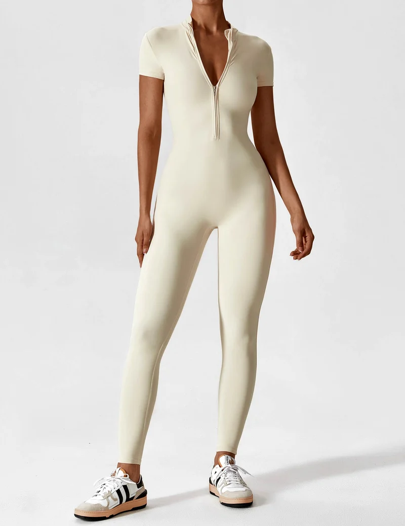 Lange Ärmel/Kurze Ärmel Reißverschluss Jumpsuit für Frauen