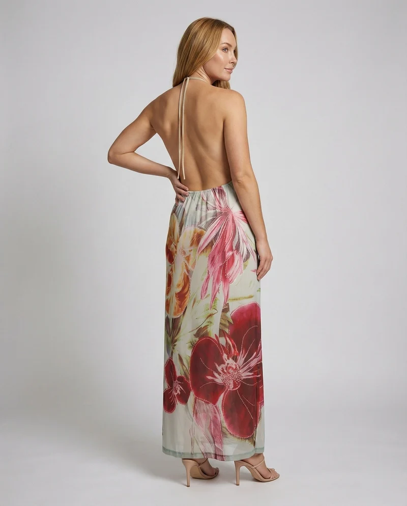 Damen Bias-Maxikleid mit Aquarelldruck