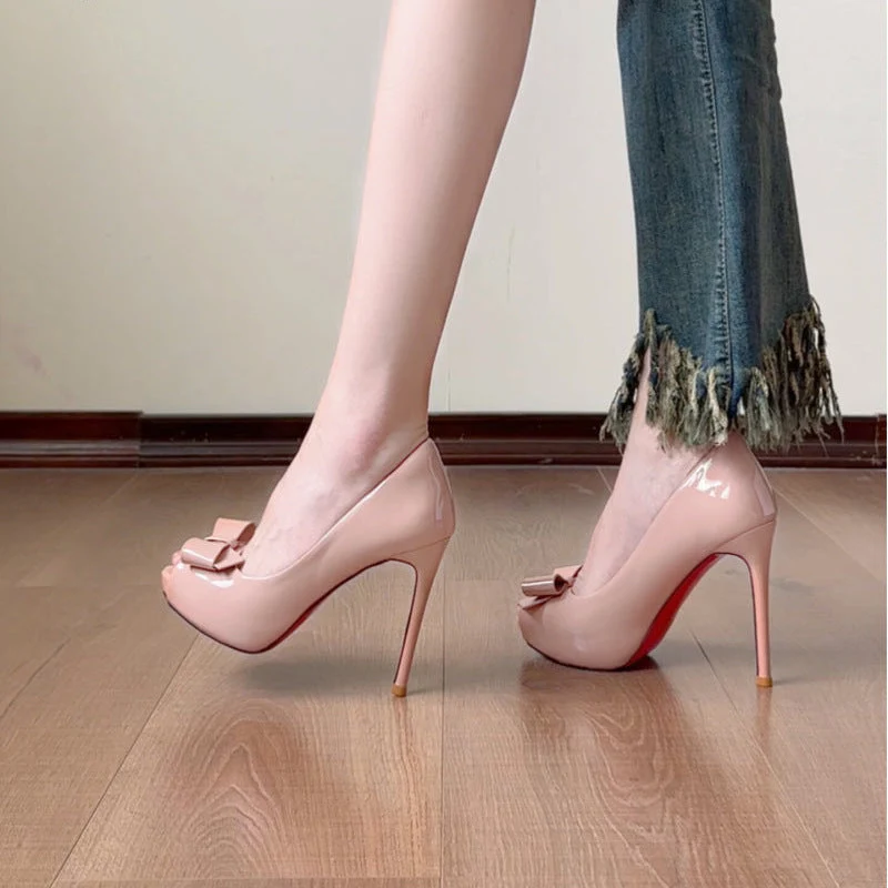 Damen offene High Heel Pumps mit eleganter Schleifenverzierung