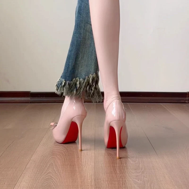 Damen offene High Heel Pumps mit eleganter Schleifenverzierung