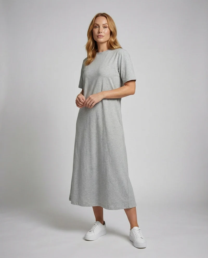 Damen knöchellanges Jersey-Maxikleid im T-Shirt-Stil