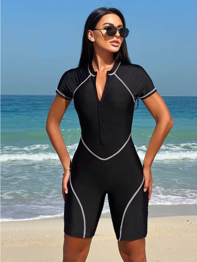 Damen Sportlicher Neoprenanzug mit kurzem Arm und Reißverschluss
