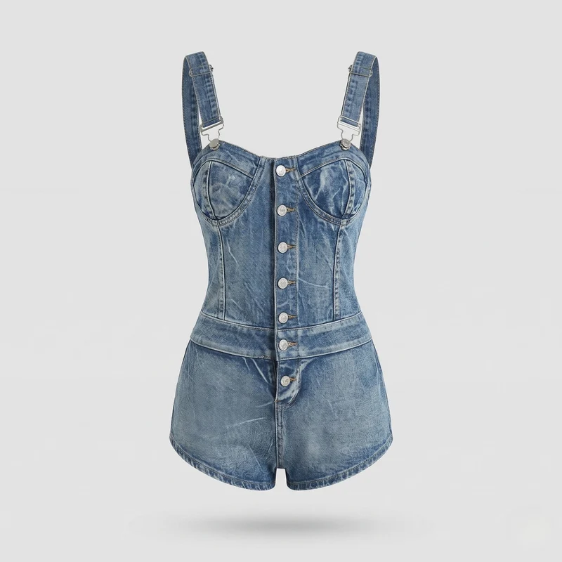 Damen Denim Latzshorts Tailliert