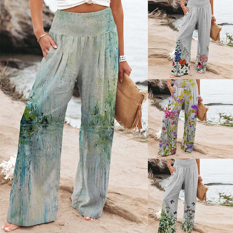 Damen Weite Sommerhose mit floralen Designs und elastischem Bund