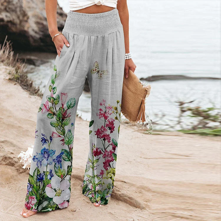 Damen Weite Sommerhose mit floralen Designs und elastischem Bund