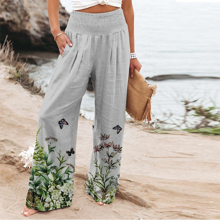 Damen Weite Sommerhose mit floralen Designs und elastischem Bund