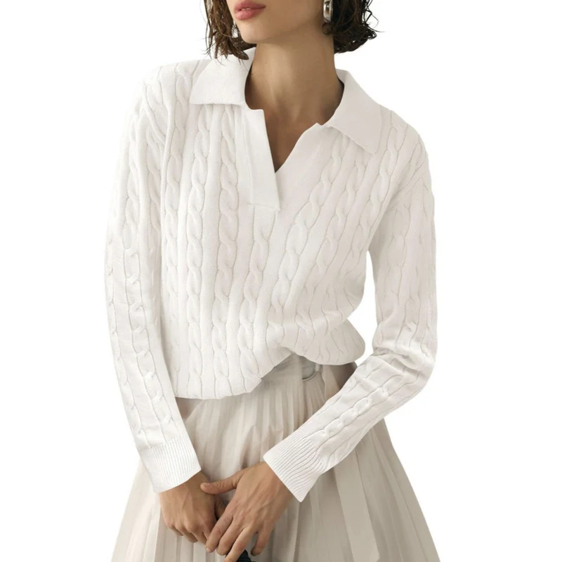 Damen Poloshirt mit Strickmuster und kontrastierenden Akzenten