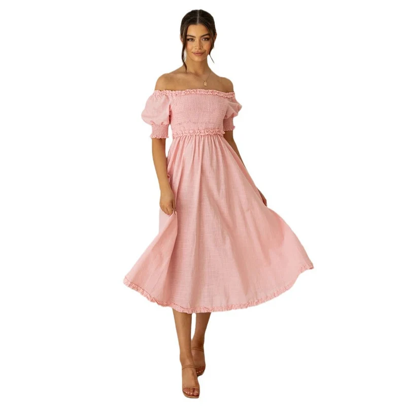 Damen Off-Shoulder Midikleid mit luftiger Silhouette und Rüschendetails Nord Taschen