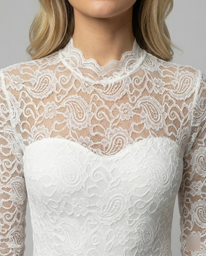 Damen Spitzenshirt mit elegantem hohem Kragen und langem Arm