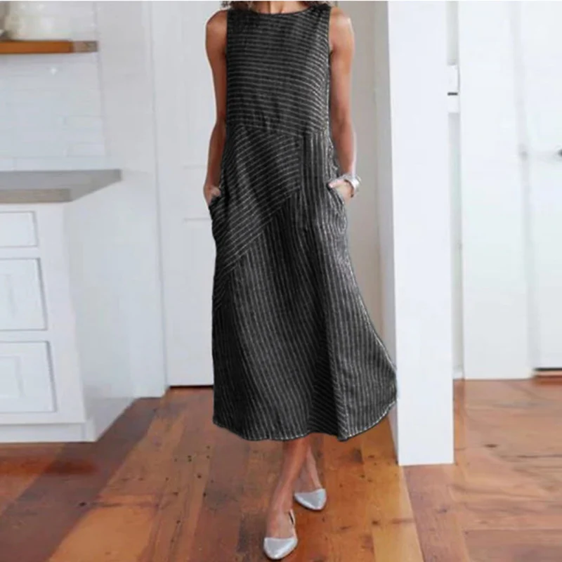 Damen Maxikleid mit Taillenbetonung und schrägem Streifenmuster