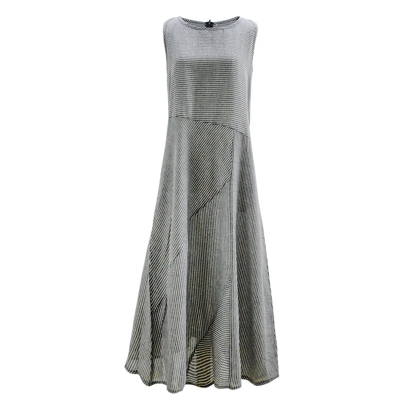 Damen Maxikleid mit Taillenbetonung und schrägem Streifenmuster