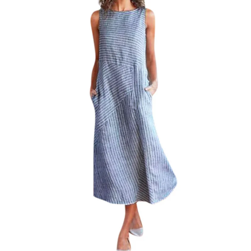 Damen Maxikleid mit Taillenbetonung und schrägem Streifenmuster