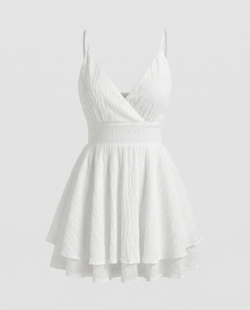 Damen Wickel-Minikleid Volantrock Spaghettiträger