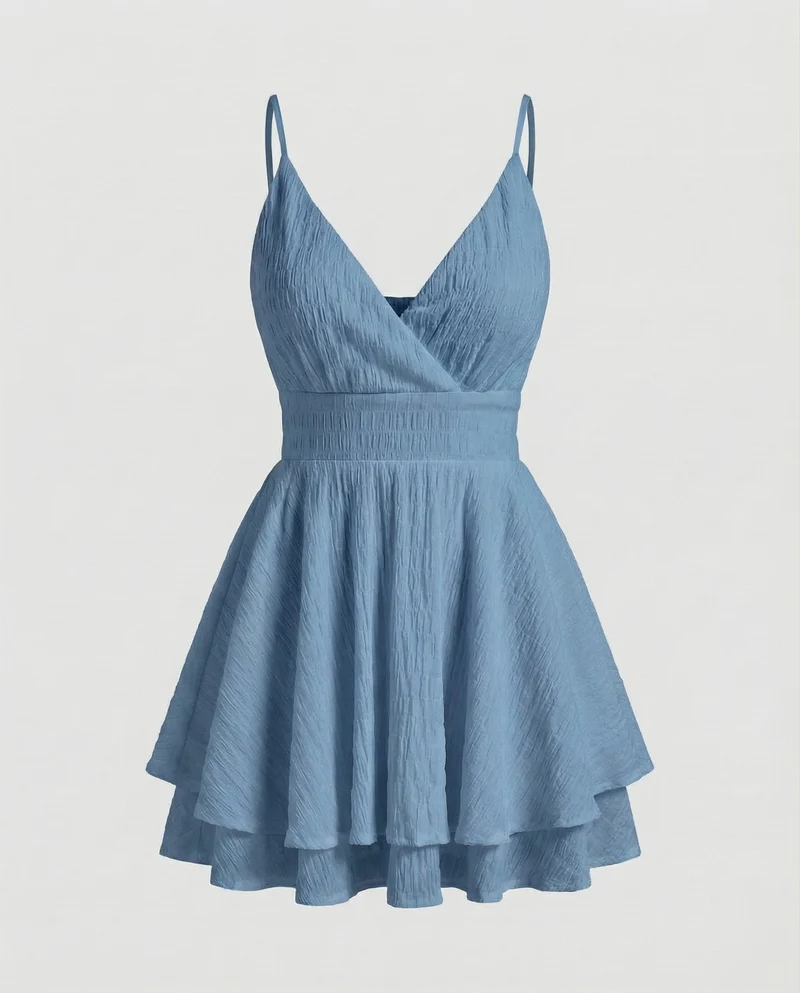 Damen Wickel-Minikleid Volantrock Spaghettiträger