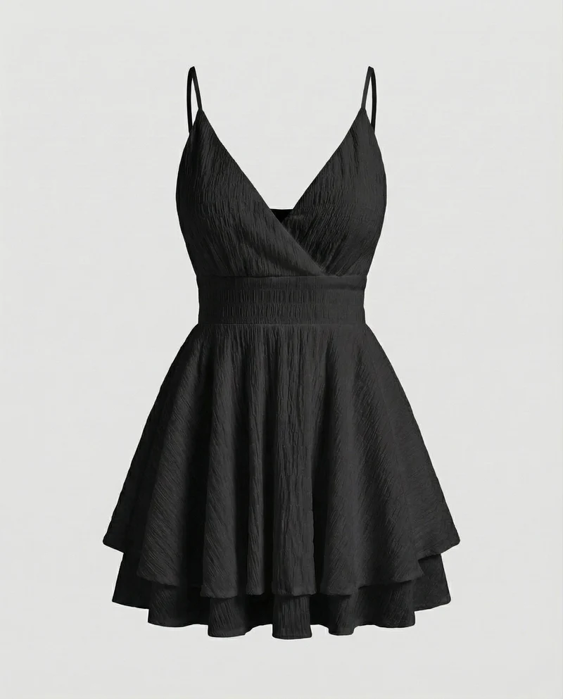 Damen Wickel-Minikleid Volantrock Spaghettiträger