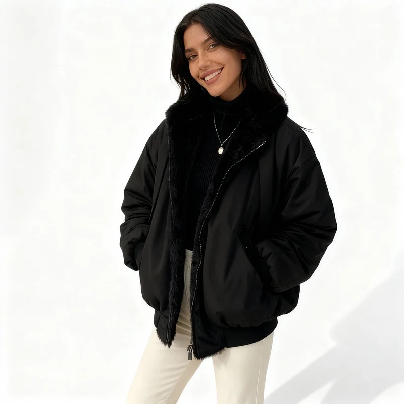 Komfort Fit Oversized Thermo Fleece Winterjacke Damen