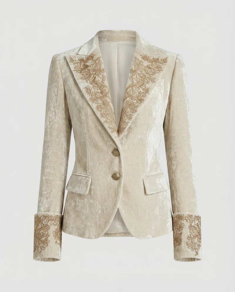 Damen Blazer Samt Stickerei