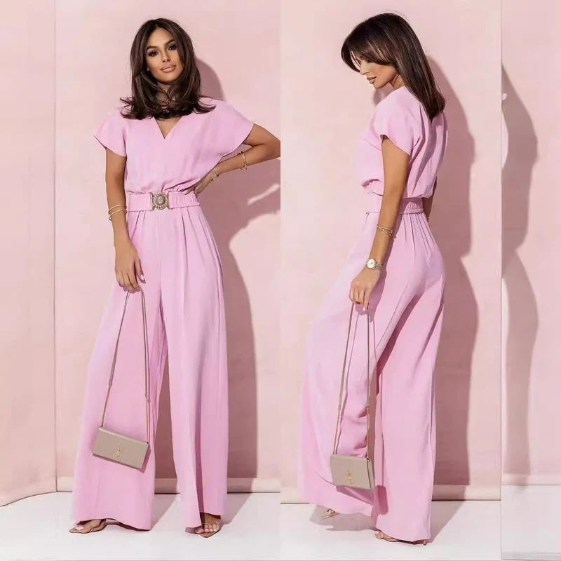 Damen Jumpsuit mit weitem Bein und trendigem Gürtel