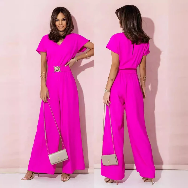 Damen Jumpsuit mit weitem Bein und trendigem Gürtel