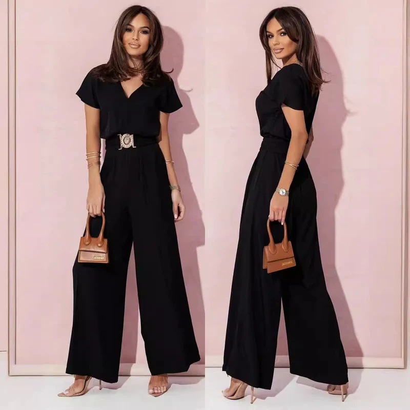 Damen Jumpsuit mit weitem Bein und trendigem Gürtel