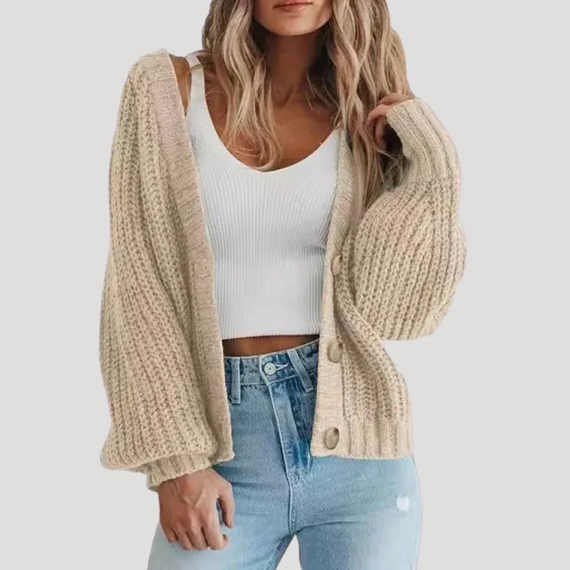 Damen Strickjacke mit Übergroßen Ärmeln