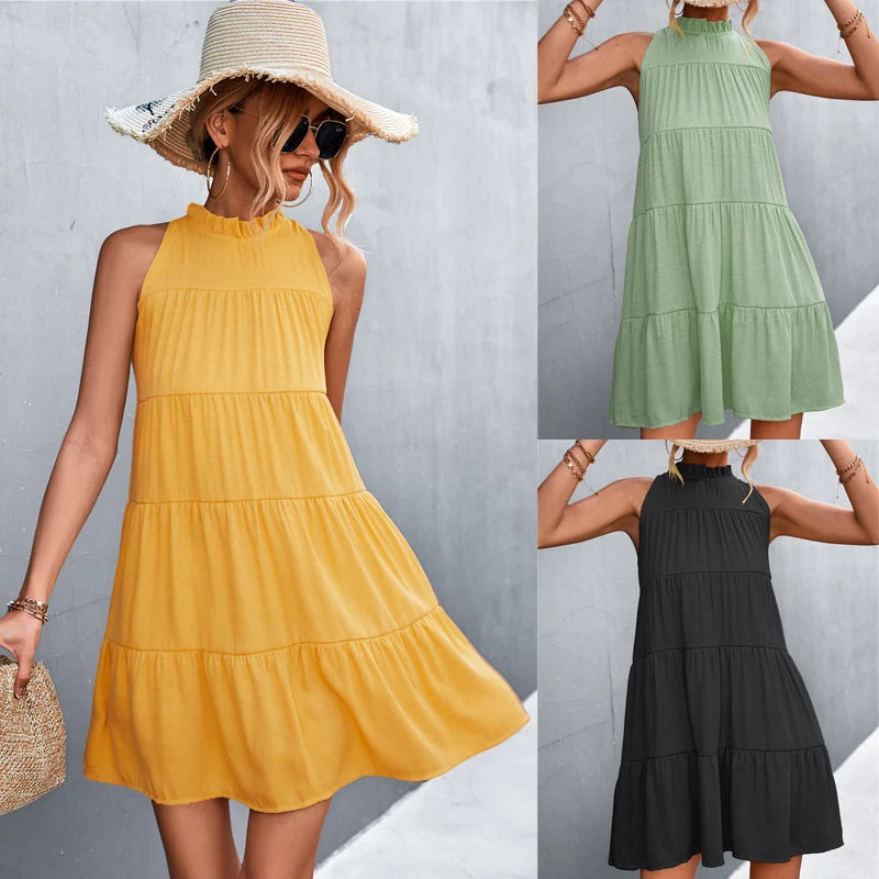 Damen Sommerliches Halterkleid mit Rüschen und schwingendem Rock Nord Taschen
