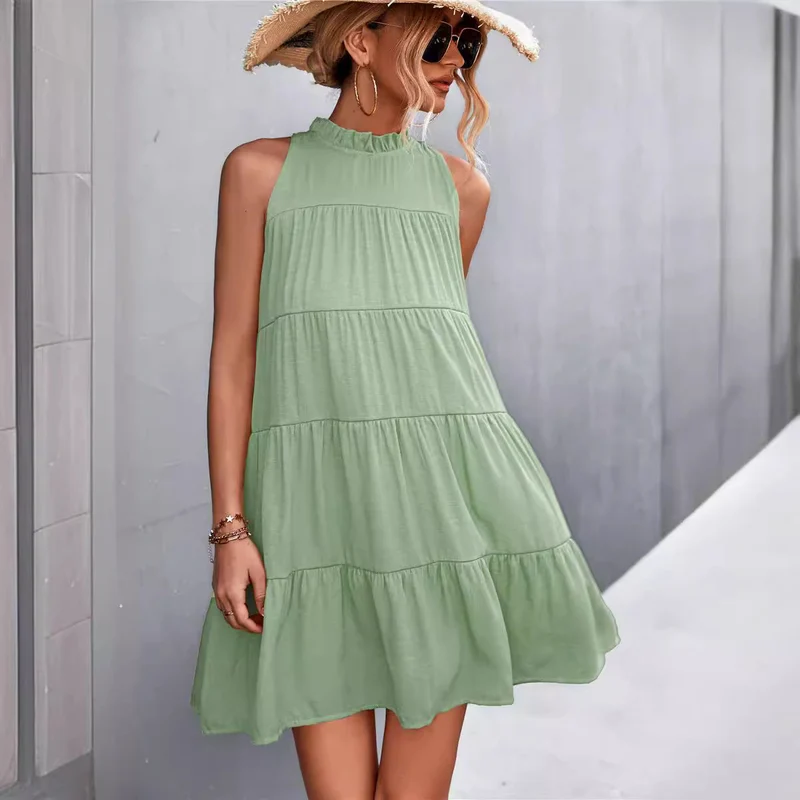 Damen Sommerliches Halterkleid mit Rüschen und schwingendem Rock Nord Taschen