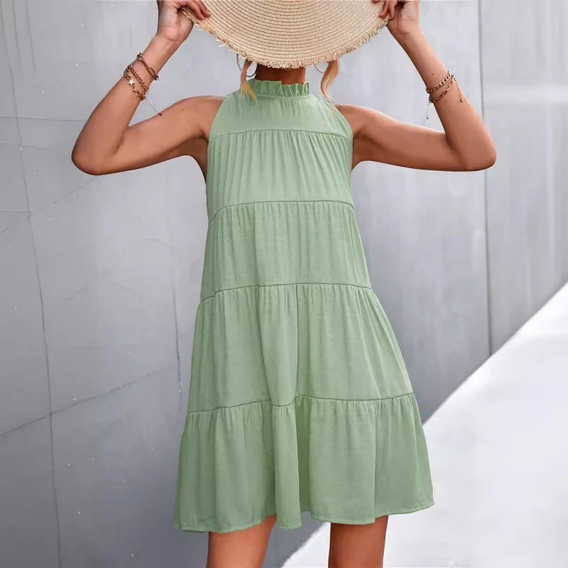 Damen Sommerliches Halterkleid mit Rüschen und schwingendem Rock Nord Taschen