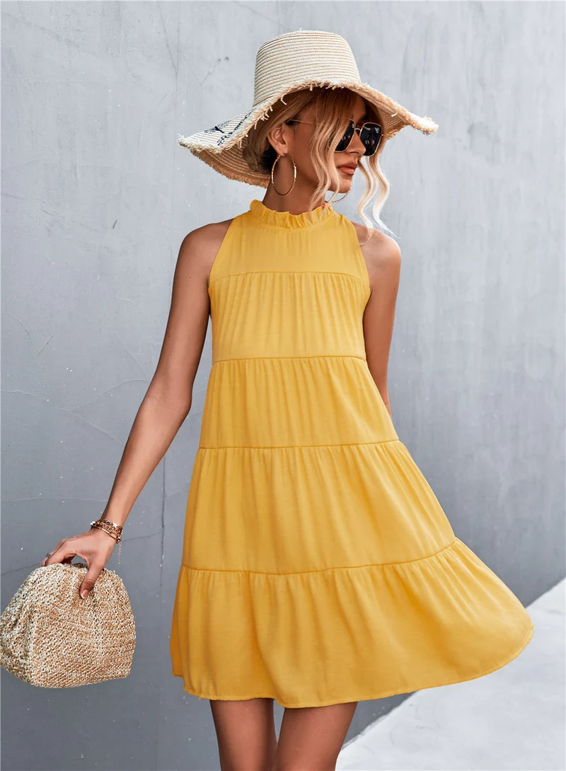 Damen Sommerliches Halterkleid mit Rüschen und schwingendem Rock Nord Taschen