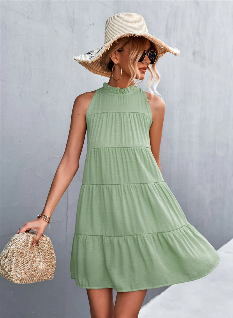 Damen Sommerliches Halterkleid mit Rüschen und schwingendem Rock Nord Taschen