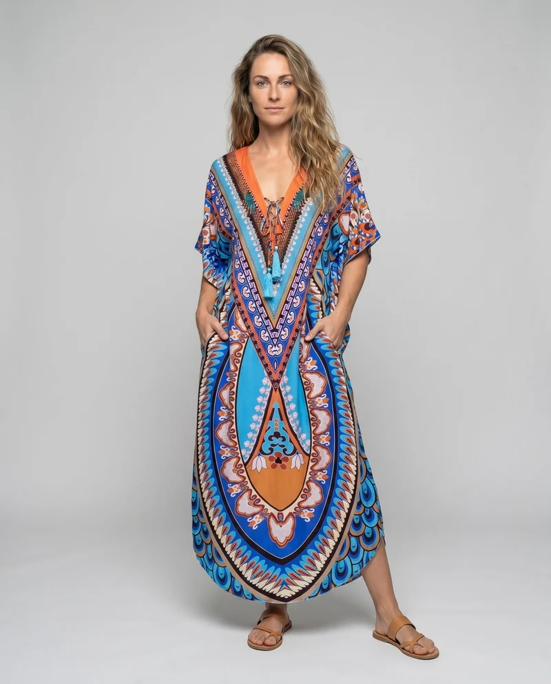 Damen Strandkaftan mit kunstvollem Muster