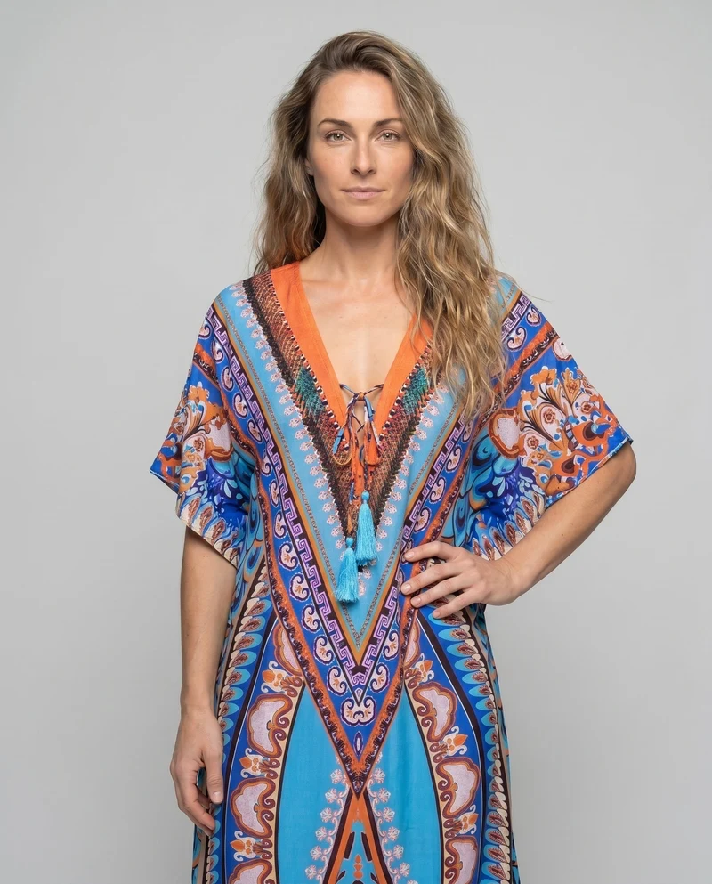 Damen Strandkaftan mit kunstvollem Muster