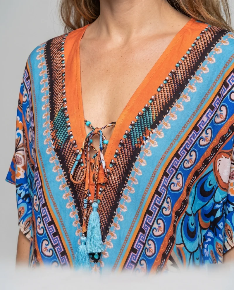 Damen Strandkaftan mit kunstvollem Muster