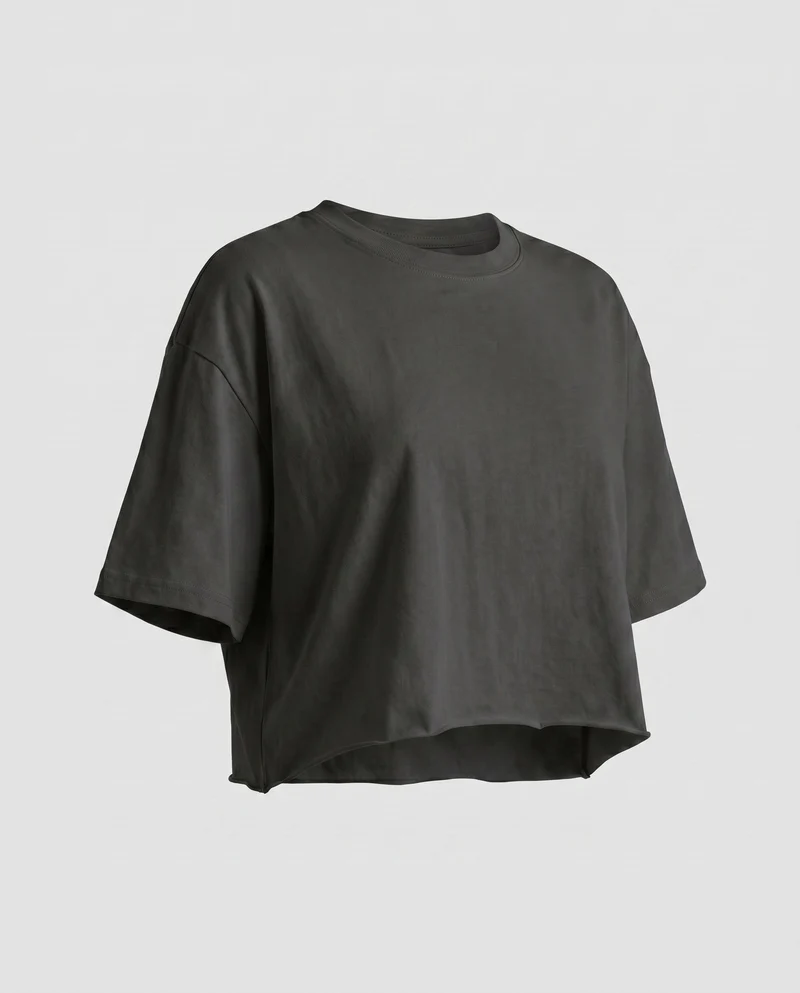 Damen cropped T-Shirt mit weit geschnittenen Ärmeln und modernem Ausschnitt