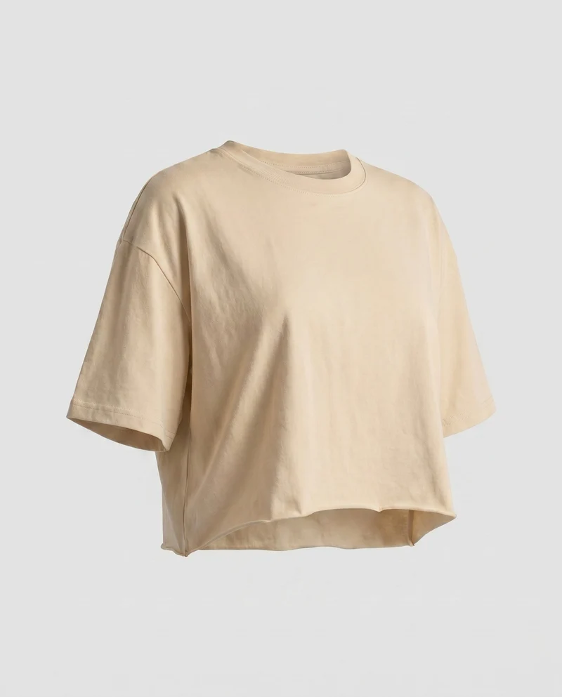 Damen cropped T-Shirt mit weit geschnittenen Ärmeln und modernem Ausschnitt