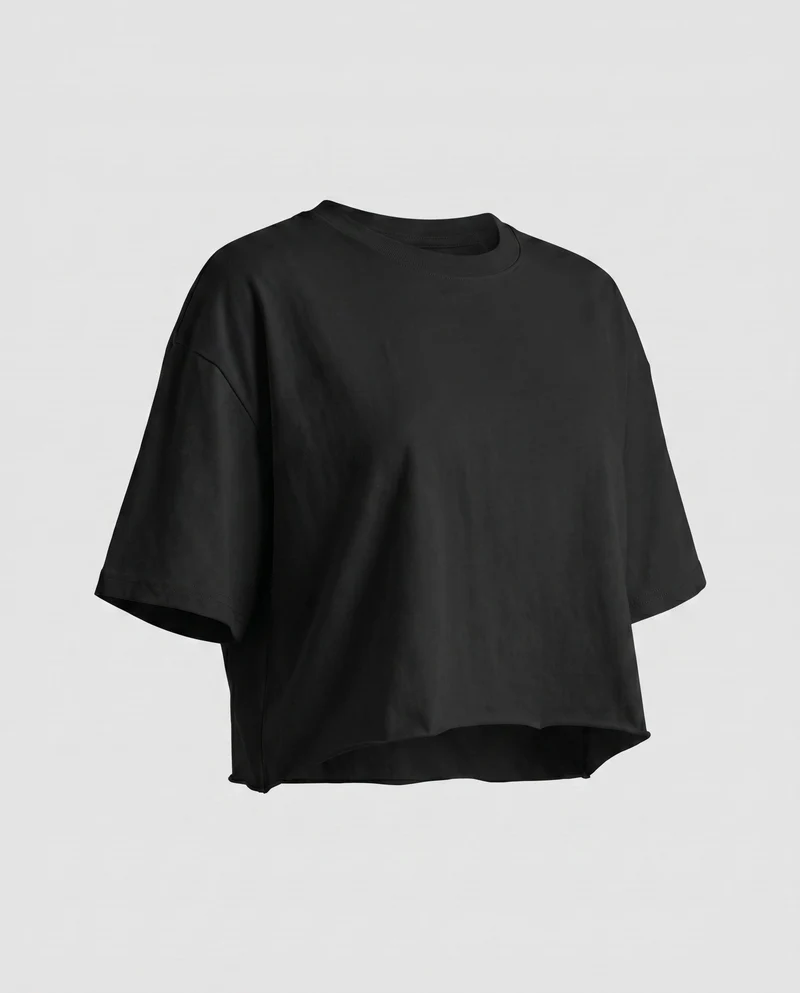 Damen cropped T-Shirt mit weit geschnittenen Ärmeln und modernem Ausschnitt