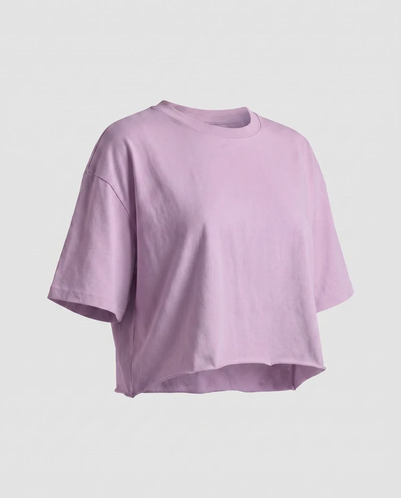 Damen cropped T-Shirt mit weit geschnittenen Ärmeln und modernem Ausschnitt