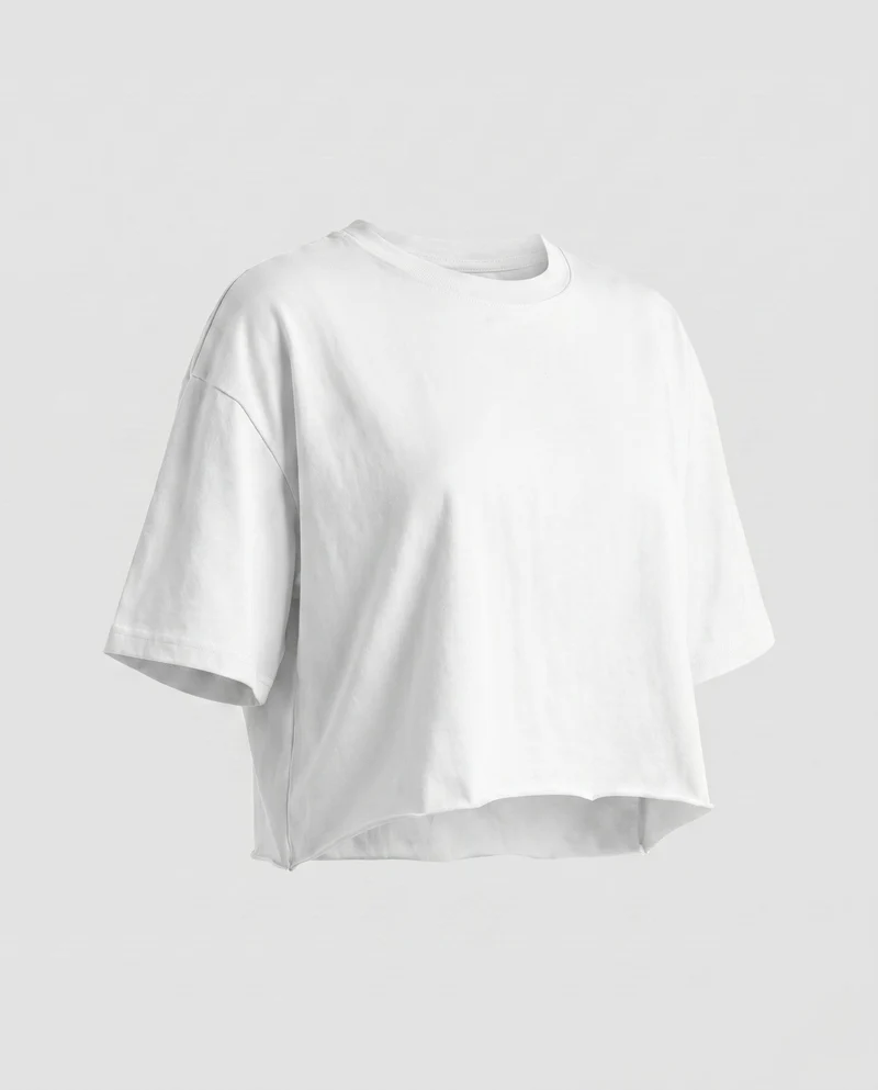 Damen cropped T-Shirt mit weit geschnittenen Ärmeln und modernem Ausschnitt
