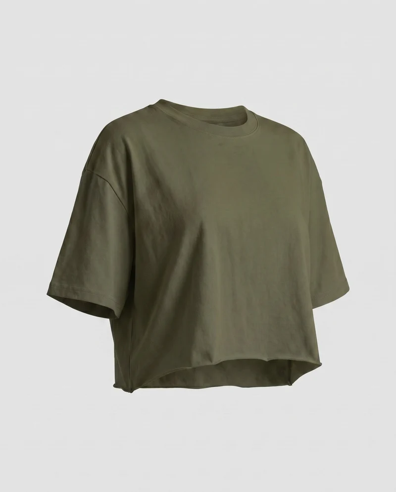 Damen cropped T-Shirt mit weit geschnittenen Ärmeln und modernem Ausschnitt